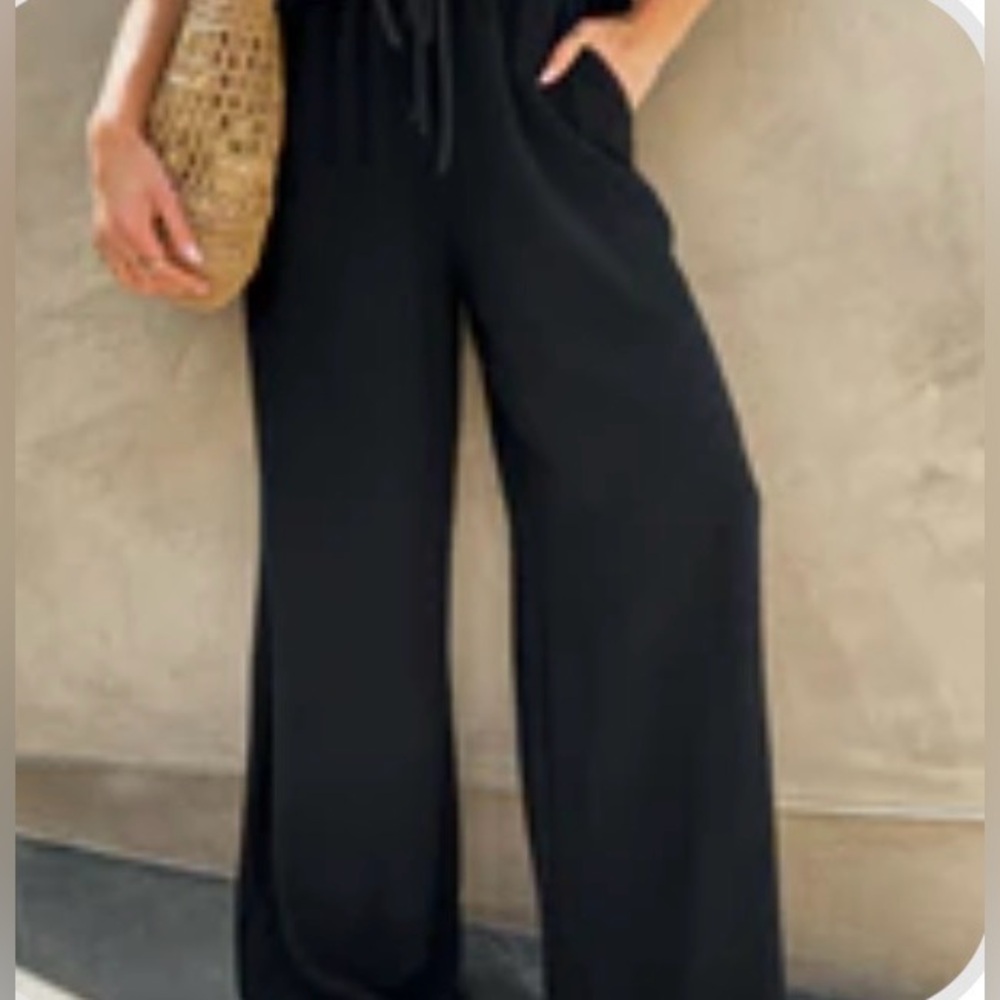 Linen Black Wide Leg Pants Size Small